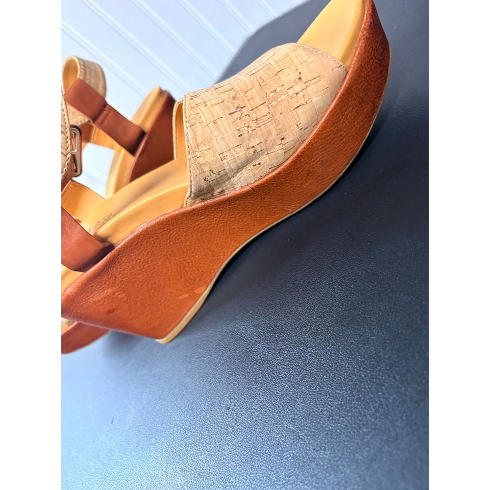 Kork-Ease Women's Myrna Cork Wedge Platform Sandals Tan Leather Ankle Strap 9 - Picture 9 of 10